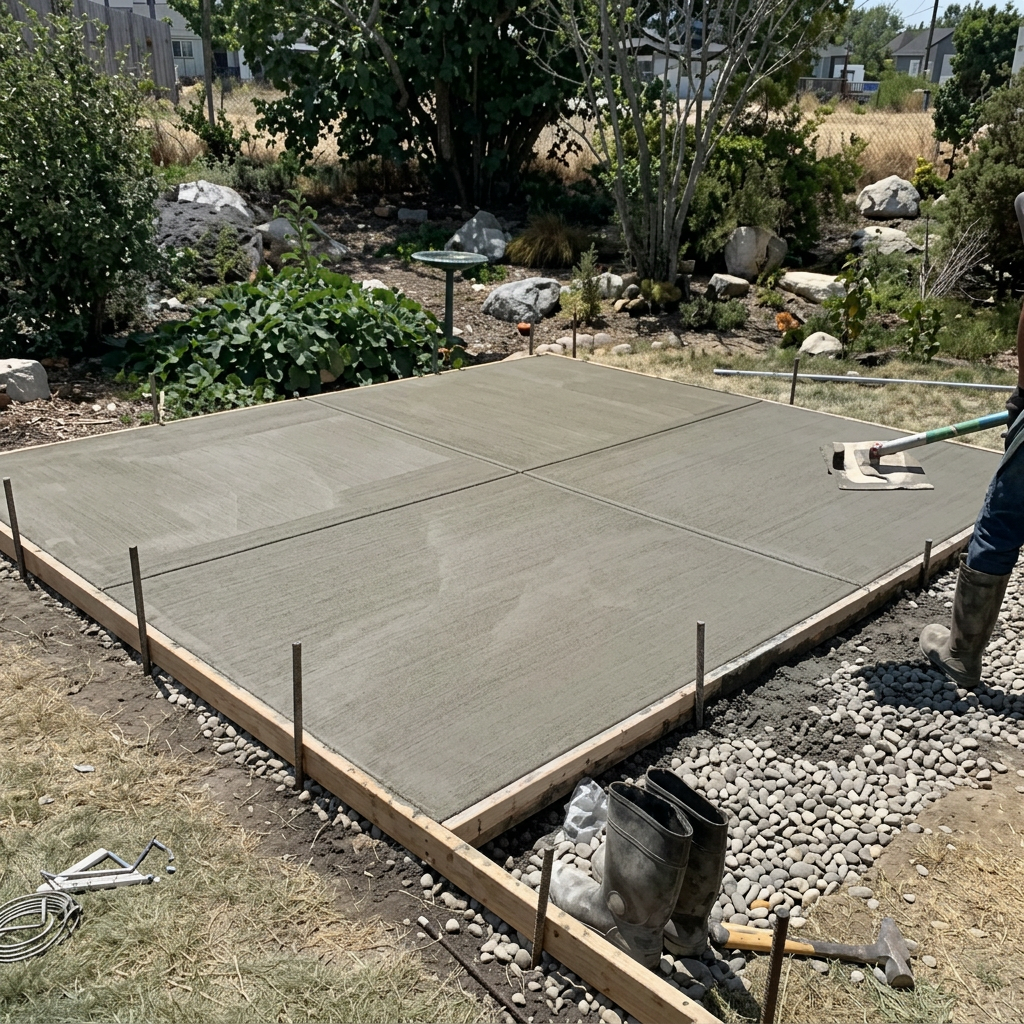 Freshly poured concrete pad
